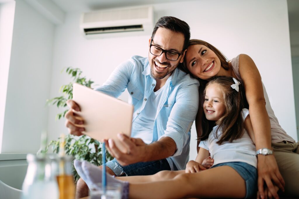 Family enjoying clean air after HVAC inspection and system cleaning.